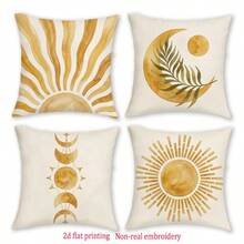 4PCS Bohemian Sun And Moon Pattern Pillow Cover, Non Real Embroidery, Single-Sided Printing, Sun And Leaf Pattern Cushion Cover, Suitable For Various Scene Decorations, 2D Flat Printing (Excluding Pillow Core) - Multicolor - View 10