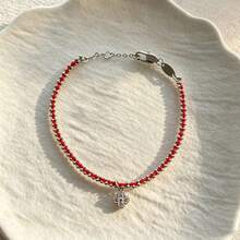 1 pièce Bracelet en acier inoxydable avec patchwork de cœur 3D, bracelet de style luxe Ins avec pompon et cœur pointu - Bracelet en trèfle à quatre feuilles - Voir 10