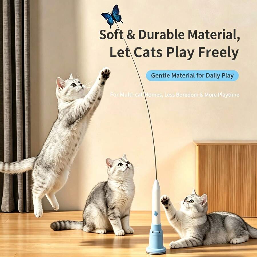 Automatic Rotating Butterfly Cat Toy, Rechargeable Interactive Cat Teaser Wand With Strong Suction Base, Handheld & Mountable Kitten Self Entertainment Toy For Indoor Exercise