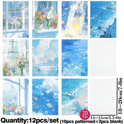 Ruonaorou 12pcs/Set Semi-Transparent Premium Santorini Island Travel Vellum Paper Junk Journal Vintage Paper Santorini Island Travel Manuscript Vellum Paper Planner Vellum Paper Decoration DIY Junk Journal Diary Material Paper Envelopes Greeting Cards Vellum Paper Decoration (2D Flat) A5