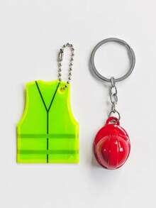 Creative Vest And Safety Helmet Shaped Keychain Keychain Lanyard Night Travel Reflective Pendant For Backpack Luggage Accessories - Multicolor - View 7