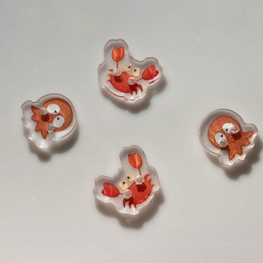 2D FLAT 4-Piece Set Of Acrylic Buttons Featuring Octopus And Crab Designs, Suitable For DIY Headwear, Phone Cases, Doll Decorations, Exquisite Clothing Embellishments, Shirt Cuffs, And Collar Decorations - 4 - View 1