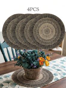 1/2/4/6/8pcs Bohemian Style Mandala Pattern Round Linen Placemats, Heat Insulation, Anti-Slip, Suitable For Family Gatherings, Holiday Parties, Home Decor, Room Decor, Living Room Wall Decor, Bedside Rug, Bedroom Sofa Background Decor - Black - View 14