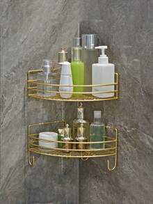 2pcs Corner Shower Caddy, No Drilling Corner Storage Rack, Wall-Mounted Storage Shelf Shampoo Holder, Bathroom Shelf, Toilet Triangle Storage Rack, Bathroom Toilet Shower Corner Rack - Gold Two Sets - View 5