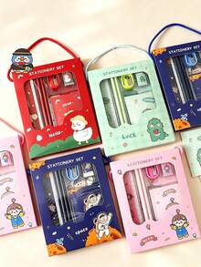 Stationery Gift Set Includes Notebook, Pencil, Ruler, Pencil Sharpener, Eraser And Other Complete Learning Supplies, Meeting Students' Daily Writing And Drawing Needs. 4 Cute Cartoon IP Designs (Astronaut / Rabbit / Duck / Dinosaur), Combining Aesthetics And Practicality, With Portable Gift Box Packaging For Easy Carrying. Perfect For Birthday, Party Gifts, School Rewards And Daily Use. Cute Design, Lightweight Material, Smooth Touch - Multicolor - View 3