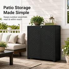 Outdoor Storage Cabinet Waterproof Resin Deck Storage Box Organizer Unit With Adjustable Metal Shelf Double Doors Upright Tool Cabinet For Garden Patio Pool Porch Garage Grey Black 1 Pack - Black-0shelf - View 6