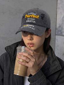 1Pc Women's Distressed Baseball Cap With Colorful Letter Embroidery And Adjustable Buckle Strap For Streetwear Outfits - Embroidered Letter - View 5