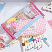 Triangle Star Grid Detachable Transparent Pencil Case, Girly Sticker Large Capacity Student Pencil Pouch, Canvas Visible Stationery Storage Bag For Middle And High School - Multicolor - View 8