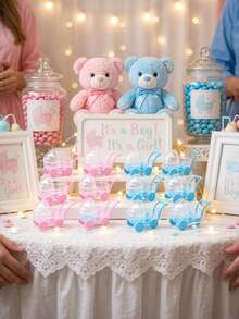 6Pcs Mini Baby Carriage Candy Box Clear Plastic Stroller Container For Baby Shower Party Favors Cute Newborn Birthday Decoration Baby Stuff Gift Box - Multicolor - View 1