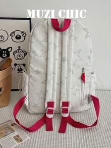 Star Pattern Lightweight Fabric Zipper Closure Multi-Layer Storage Backpack Set, Energetic INS Style Bag Combo For Middle School, High School - White - View 7