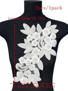 BNH1463 熱銷珠飾與水鑽貼花 DIY 手作手工藝材料，新款 3D 花卉蕾絲飾邊含亮片，適用於服飾與家居裝飾，寬度：21cm - 白色 - 查看 9