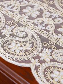 HXARTMIS 1PC Transparent Sheer Lace Table Runner, Paisley Floral Embroidered Hollow Out Tablecloth, Elegant Vintage Tabletop Decor, Suitable For Home Decoration, Theme Holiday Decoration - White - View 7
