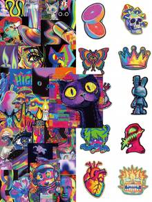 50pcs/Pack Cool Colorful Acid Design Aesthetic Art Stickers, Decorative Decals For Luggage Notebook Scrapbook Stationery Laptop Guitar Phone Decals - Multicolor - View 2
