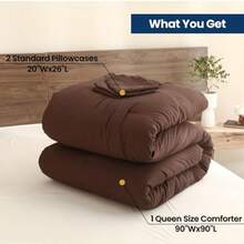 Free Shipping Earthy Brown Comforter Queen Size, Neutral 3 Pieces Comforter Set, Lightweight Solid Bedding Set, All Seasons Soft Fluffy Queen Comforter Set (90x90In Comforter And 2 Pillowcases) - Brown - View 7