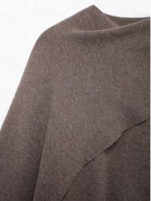 DEEKA Autumn/Winter New Slouchy Scarf Cape Round Neck Long Sleeve Short Knit Coat Jacket - Brown - View 8
