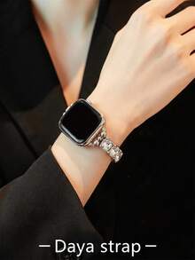 Compatible With Apple Watch Bands / Watch Bracelets, Women's Rectangular Trapezoid Rhinestone Silver Metal Thin Strap, Sparkling Luxury Adjustable Bracelet Wristband, Compatible With Apple Watch 38/40/41/42/44/45/46/49mm, Compatible With Ultra3/2/1/SE/11/10/9/8/7/6/5/4/3/2/1 All Series, Niche Exquisite Luxury Atmosphere Smart Watch Accessory - Silver - View 4