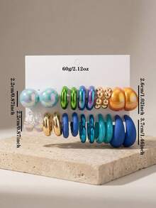 Set Anting Akrilik Berbentuk C Warna-warni Gaya Y2K 11 Pasang, Perhiasan Telinga Manis Gaya Korea - Set anting berbentuk C - View 4