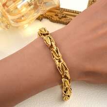 1pc Stainless Steel Thick Classic 18K Gold Plated Hip Hop Punk Style Braided Bracelet, Unisex Fashion Accessory, Suitable For Daily And Party Wear - Gold - View 3