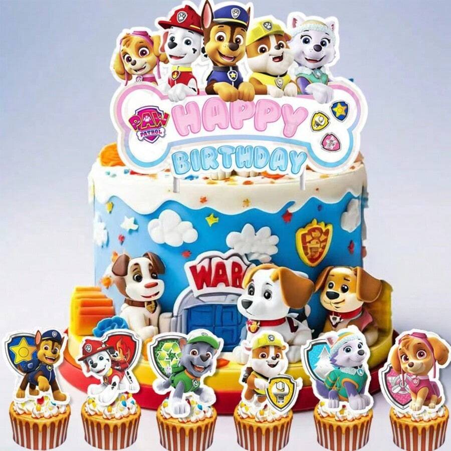 Paw Patrol 汪汪隊蛋糕裝飾插牌 卡通狗狗生日杯子蛋糕插飾 兒童派對蛋糕裝飾 - 彩色 - 查看 1