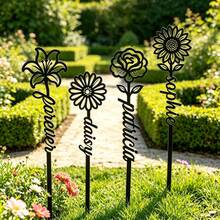 1pc Customized Floral Memorial Stake, Metal Tombstone, Rose Cemetery Plaque, Birth Flower, Memorial Garden Stake - Black - View 8