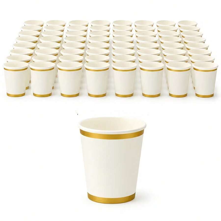 1/10/20/30/40/50/100 pièces Gobelets en papier élégants avec bordure dorée, convenant aux boissons chaudes et froides, parfaits pour les fêtes, les pique-niques, les voyages et diverses occasions, idéaux pour toute occasion et les célébrations d'anniversaire - Multicolore - Voir 1