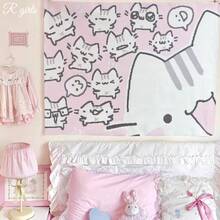 1pc Super Cute Cat Wall Tapestry, Bedroom And Dorm Bed Head Decor, Indoor Wall Hanging, Home Decor - Multicolor - View 2