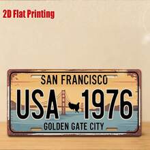 2D Flat Vintage San Francisco Iron Plate - Golden Gate Bridge And 1976 USA Number Design - Iron Plate Sign. California Theme Wall Decor, Gift For Travelers, Collectors And Bay Area Fans Car Accessories (Random Style) - A - View 4