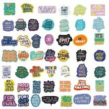 50pcs Positive Energy Inspirational Quotes Stickers, Motivational Sayings Waterproof Vinyl Stickers, Suitable For Laptop, Water Bottle, Scrapbook, Journal, Self-Care Decoration Aesthetic Stickers - A - View 4