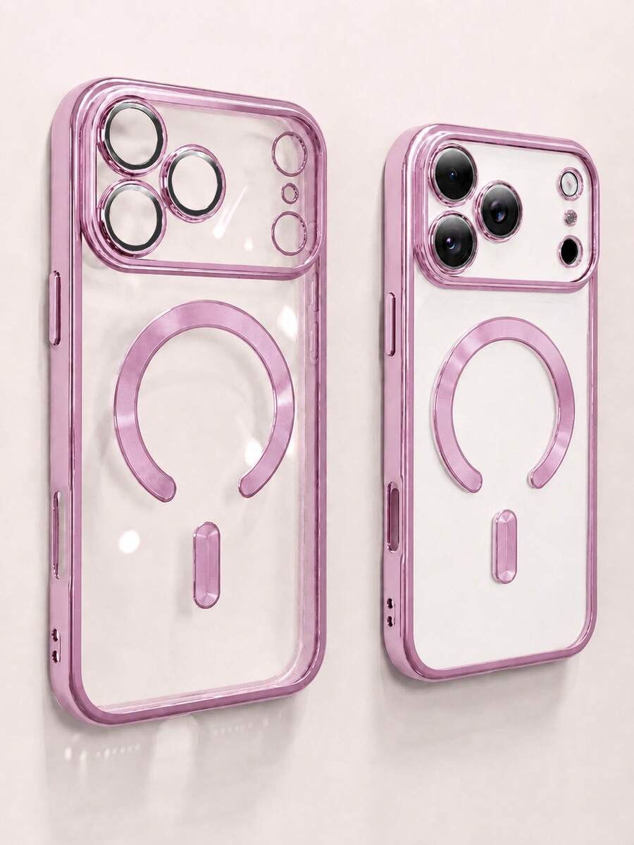 VRNOEI 1件高品質粉色透明磁吸手機殼,適用於 iPhone 17ProMax 17Pro 11 12 13 14 15 16 17 Pro Max,支持磁吸無線充電,防摔防震保護殼 - 粉色 - 查看 1