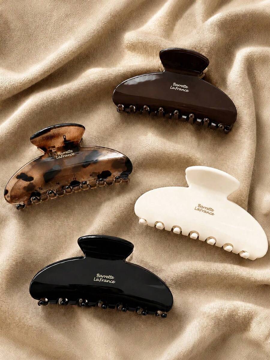 1/4pcs Women's Ingot-Shaped Black White Brown Lightweight Plastic Hair Clips Fashion Versatile Premium Elegant Minimalist Hair Claws Hair Accessories - Multicolor - View 1