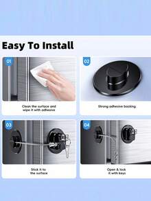 1pc Keyed Refrigerator Safety Locks Self Adhesive Baby Proof Latches For Fridge Cabinet Drawer Oven Window, Child Toddler Anti-Open Safety Lock - A - View 5