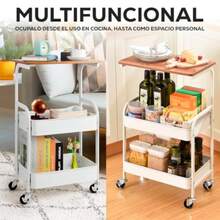 Carrito de Almacenamiento Organizador con Mesa Auxiliar Organizador de Metal 2 Niveles Carrito de Servicio para Cocina Carrito Multifuncional con Ruedas - blanco - Ver 6