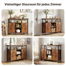 Devoko Kitchen Buffet In Vintage Wood Look, Sideboard With 2 Doors, Open Shelves, Wide Worktop, Black Metal Frame And Adjustable Feet, For Kitchen, Dining Room And Living Room - Rust Brown - View 6
