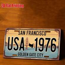 2D Flat Vintage San Francisco Iron Plate - Golden Gate Bridge And 1976 USA Number Design - Iron Plate Sign. California Theme Wall Decor, Gift For Travelers, Collectors And Bay Area Fans Car Accessories (Random Style) - A - View 6