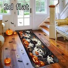 1pc Halloween Dark Background Cute Ghost Pumpkin Castle Print Anti-Slip Kitchen Mat, Waterproof Oil-Resistant Cartoon Holiday Foot Mat, Tombstone Spider Web Candle Full Moon Bat Atmospheric Scene, Machine Washable, Suitable For Kitchen, Entrance Hallway, Bathroom, All Seasons - Multicolor - View 11