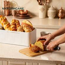 Myrothcane Kitchen Countertop Bread Storage Box, Fresh Bread Keeper With Natural Wood Lid, Modern White Food Container, Home Kitchen Organizer - Multicolor - View 7