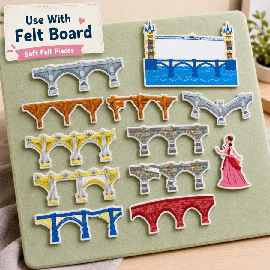 hoojojo 12pcs London Bridge Is Falling Down Felt Story Pieces, Nursery Rhyme Sing-Along Teaching Aid, Teacher Classroom Learning Stationery, Storytelling Activity Prop, Back To Study Supply