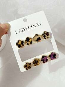 LADYCOCO 4對時尚奢華幸運四葉草女款耳環套組，適合日常百搭耳釘 - 彩色 - 查看 3