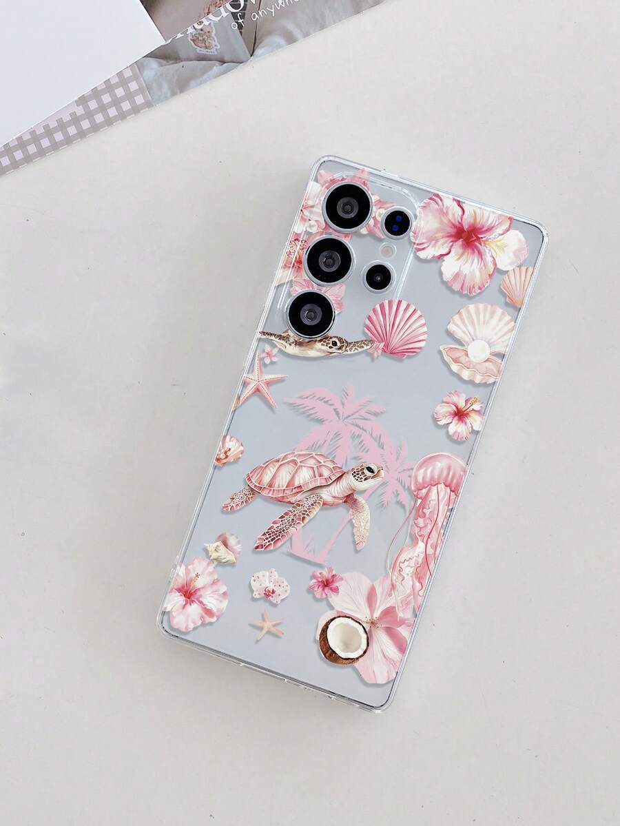 1pc Shockproof Full Coverage TPU Material, Precise Cutouts Transparent Phone Case, Underwater World Turtle Shell Starfish Jellyfish Flower Coconut Tree Pattern, UV Printing Process, Suitable For Android, Nothing, Pixel, Series Phone Protective Cover, Holiday Gift, Daily Commute, Daily Anti-Drop Style - Multicolor - View 1