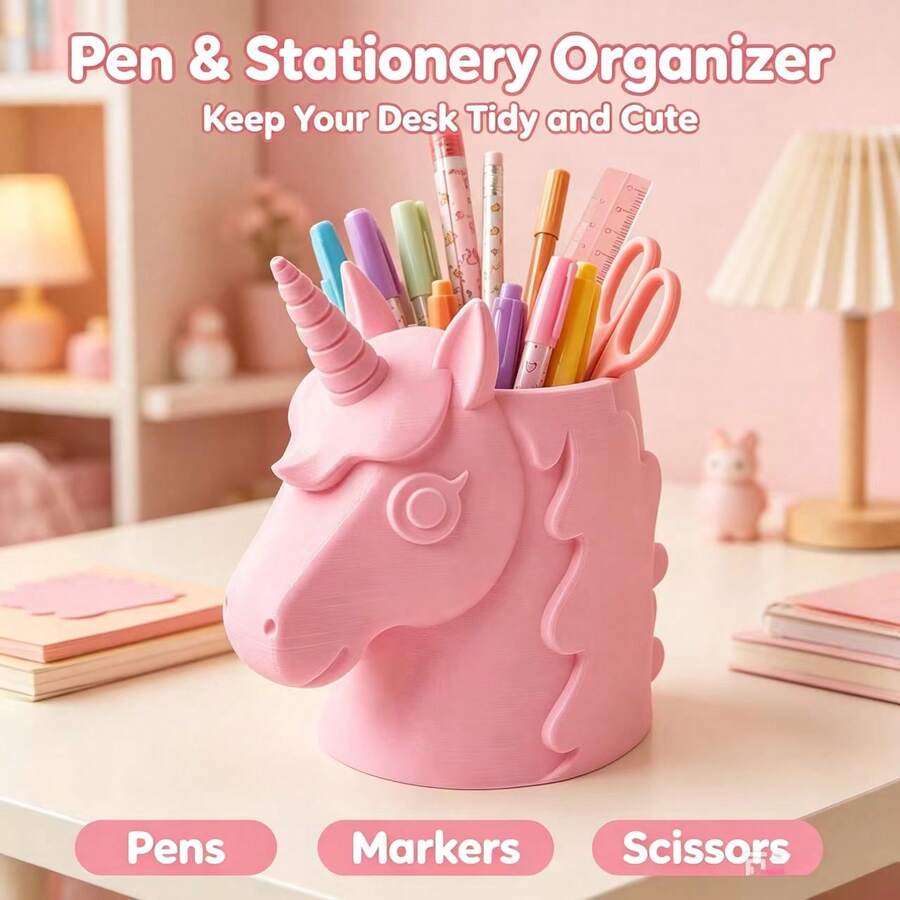 Cute Unicorn Pen Holder, Beautiful PLA Material Desktop Organizer, Multi-Functional Cosmetic & Pen Storage Cup, Cute Style Desktop Decor, Ins-Style Desk Ornament, Suitable For Vanity & Office - Multicolor - View 1