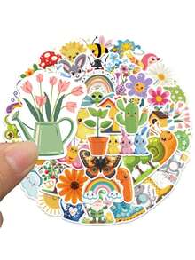 50pcs/Pack Cute Spring Summer Insect Plant Stickers, Decorative Decals For Laptop Guitar Luggage Notebook Phone Stationery Sticker - Multicolor - View 8
