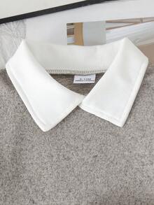 2pcs Baby Girl Casual Soft Commuter Style Lapel Long Sleeve Top & Matching Fabric Elastic Pleated Skirt Set, Suitable For Spring Autumn Daily Outings - Grey - View 5
