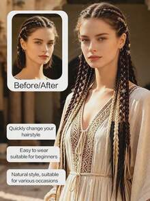 2pcs Handmade Bohemian Style 20 Inch Clip-In Hair Extensions, Bohemian Dreadlock Style, With Daily Wear Beads And Exquisite Accessories, With Claw Clips,Halloween - Multicolor - View 6