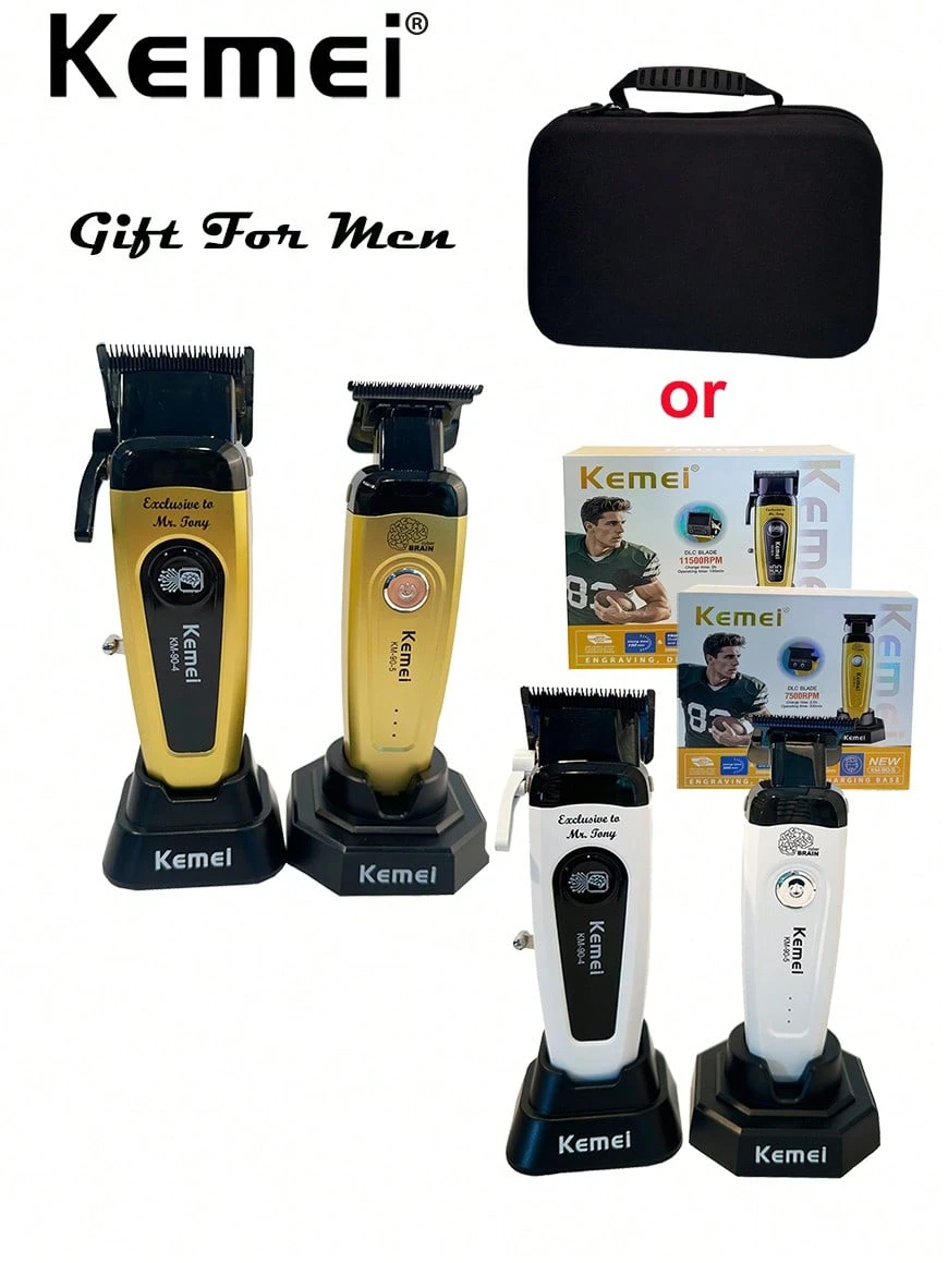 Kemei 两件套电动理发器+修剪器套装，KM-90-4 和 KM-90-5 电动理发器，男士圣诞节和新年礼物，沙龙理发+修剪套装，0mm 精密理发器，胡须修剪器 KM-90-5