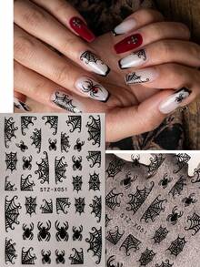 4pcs Black & White Gothic Heart Spider Web Bat Moon Fingertip Decorations, Halloween Day Of The Dead DIY Party Nail Art Stickers, Dark Gothic Aesthetic, Essential Accessories For Cosplay Gatherings - Multicolor - View 4