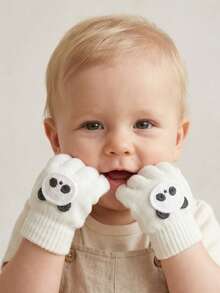 3 Pairs Set Bear Cartoon Fingerless Gloves For Boys, Knitted Candy Color Thickened Gloves For Autumn/Winter - 3 Pairs - View 6