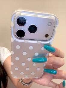 Casing Ponsel Stand Balet Polkadot Blok Warna Gaya Korea Ins Kompatibel dengan iPhone 15, 17 Pro, 17 Pro Max, 16 Pro Max, 17 Model Baru, 15 Pro, 18 Pro Max, Pelindung Lembut Full Coverage, Desain Unik - Putih - View 5