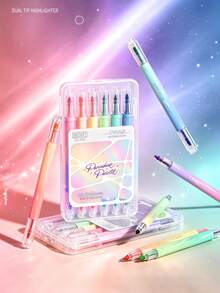 6pcs Dual Color Highlighters, Paradise Pallete Series Flexible Chisel Soft Tip Pastel Color Pens, Smooth Quick-Dry Ink Highlighter For Student Note Taking, Journaling, Textbook Highlighting - Multi Colors - View 1
