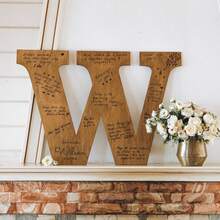 1pc Personalized Wooden Letter Guest Book - Orange, Rustic Bohemian Style, With Custom Initial Decoration, Suitable For Weddings, Graduation Season - Multicolor - View 9