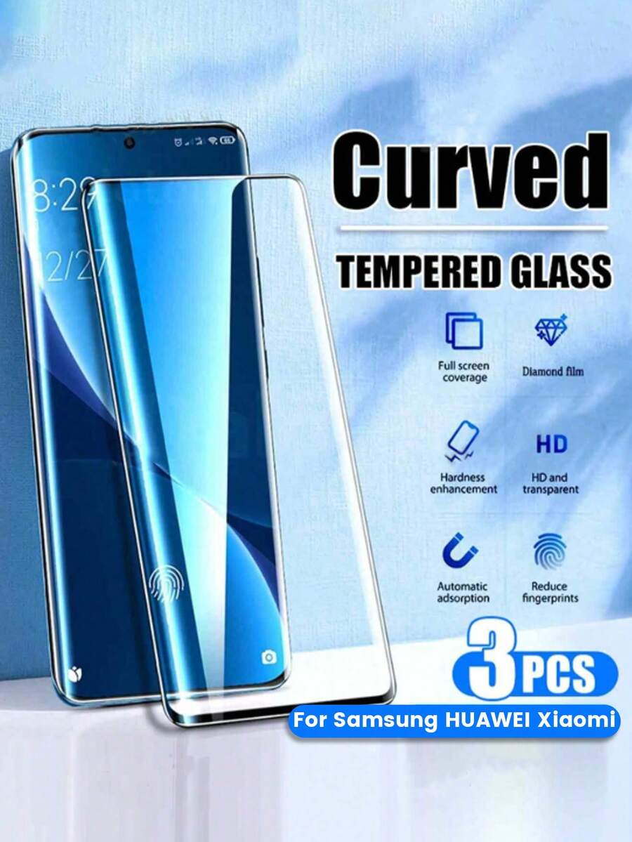 2pcs Curved Tempered Glass Screen Protector, Compatible With Xiaomi Note 14/13 Pro Plus 5G, 15 Ultra, Honor 300 Pro, 13, V27, Find X6 Pro, Galaxy Note10 And Other Models, Daily Protection Essential, Suitable For Office, Home And Various Scenarios, Waterproof, Shockproof, Anti-Drop, Anti-Scratch, Anti-Fingerprint, Full Coverage